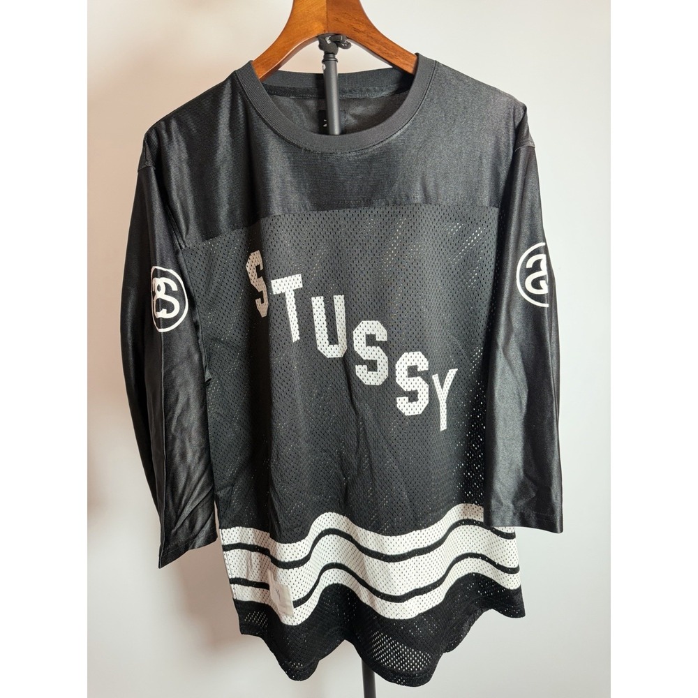 Vintage Rare Stussy Team Mesh Hockey Jersey Long Sleeve #80 Men Size Large Black